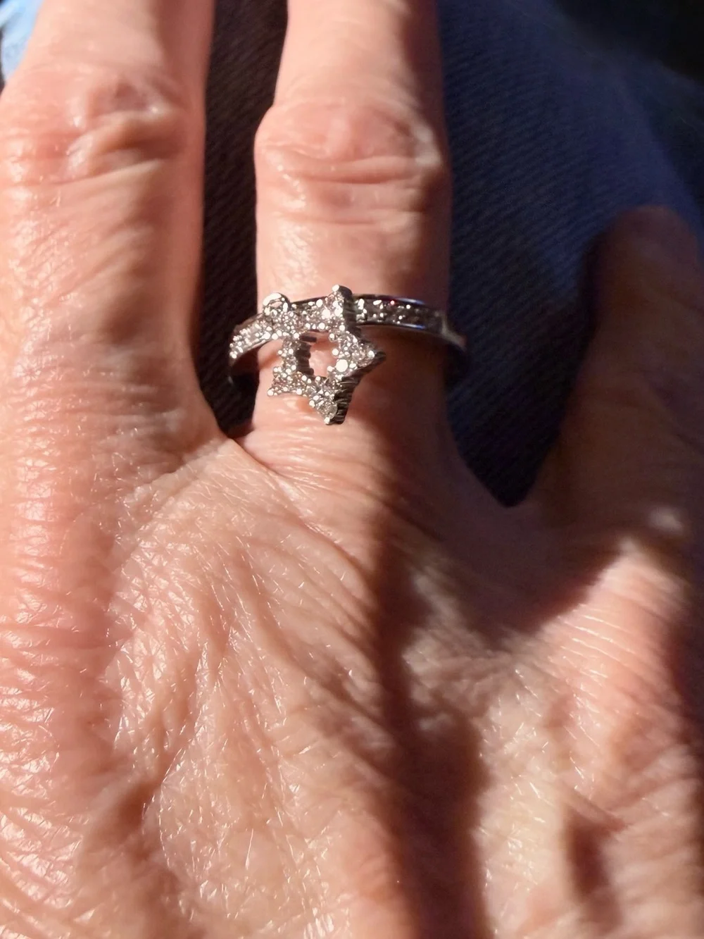 Silver Ring with Tiny Clear Stones and Heart Charm Size 7